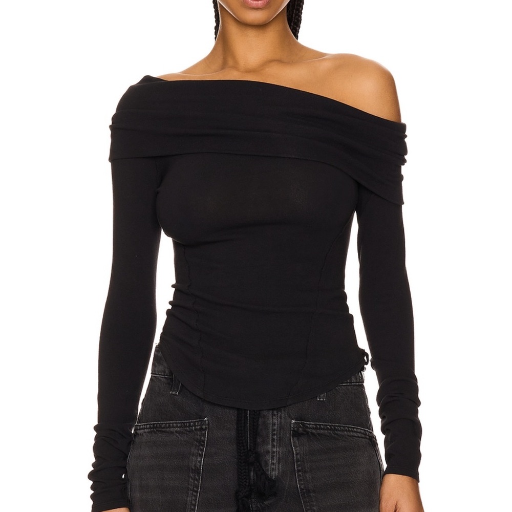 Free People Off-Shoulder Long Sleeve Top in Black